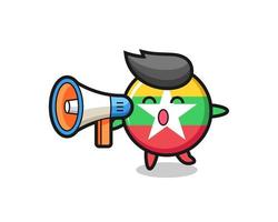 myanmar flag badge character illustration holding a megaphone vector