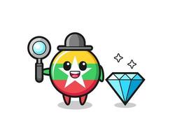 Illustration of myanmar flag badge character with a diamond vector