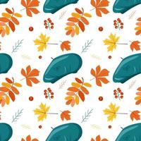Seamless pattern with beret and leaves vector