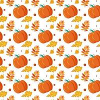 Pattern of pumpkins and autumn leaves vector