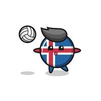 personaje de dibujos animados de la bandera de islandia está jugando voleibol vector