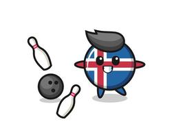 personaje de dibujos animados de la bandera de islandia está jugando a los bolos vector