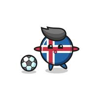 ilustración de dibujos animados de la bandera de islandia está jugando al fútbol vector