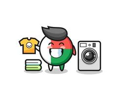 mascota, caricatura, de, madagascar, bandera, insignia, con, lavadora vector