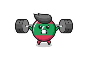 maldives flag badge mascot cartoon with a barbell vector