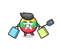 myanmar flag badge mascot cartoon holding a shopping bag vector