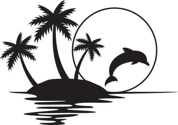 Palm Tree Sunset and Dolphin