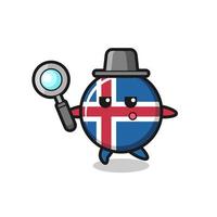 personaje de dibujos animados de la bandera de islandia buscando con una lupa vector