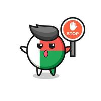 madagascar flag badge character illustration holding a stop sign vector