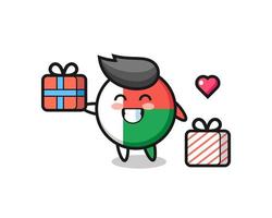 madagascar flag badge mascot cartoon giving the gift vector