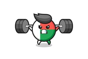 madagascar flag badge mascot cartoon with a barbell vector