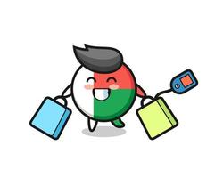 madagascar flag badge mascot cartoon holding a shopping bag vector