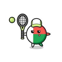 personaje de dibujos animados de la insignia de la bandera de madagascar como tenista vector