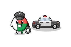 mascota de dibujos animados de la insignia de la bandera de madagascar como policía vector