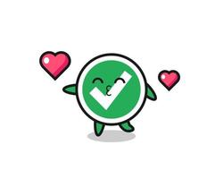 check mark character cartoon with kissing gesture vector