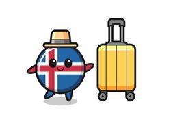 iceland flag cartoon illustration with luggage on vacation vector