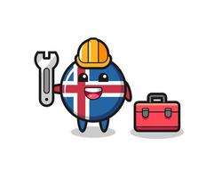 caricatura de mascota de la bandera de islandia como mecánico vector