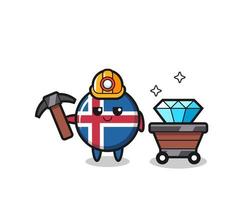 ilustración de personaje de la bandera de islandia como minero vector