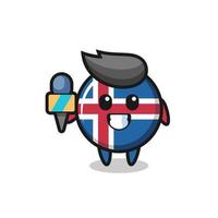 mascota de carácter de la bandera de islandia como reportero de noticias vector