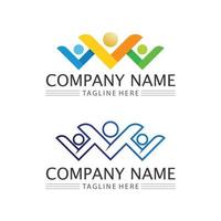 Human and people logo design Community care icon vector