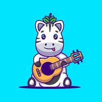 Cute Zebra playing Guitar Cartoon Illustration. Animal Flat cartoon Style Concept vector