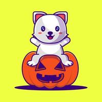 Cute Cat on Pumpkin Cartoon Illustration. Halloween Flat cartoon Style Concept vector