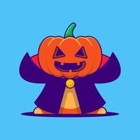 Cute Pumpkin Monster Dracula Cartoon Illustration. Halloween Flat cartoon Style Concept vector