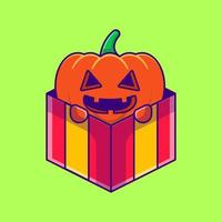 Pumpkin Monster in Box Gift Cartoon Illustration. Halloween Flat cartoon Style Concept vector