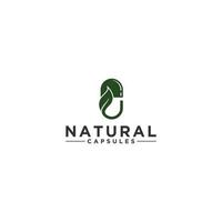 natural capsule logo with capsule and leaf illustration vector