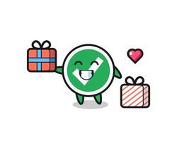 check mark mascot cartoon giving the gift vector