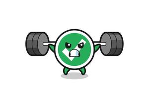 check mark mascot cartoon with a barbell vector