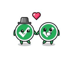 check mark cartoon character couple with fall in love gesture vector