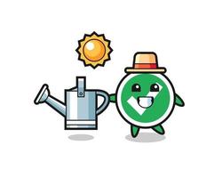 Cartoon character of check mark holding watering can vector