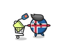 dibujos animados de ilustración de bandera de islandia con un carrito de compras vector