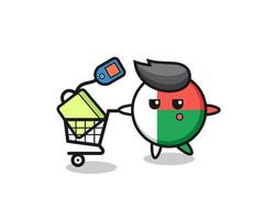 madagascar flag badge illustration cartoon with a shopping cart vector