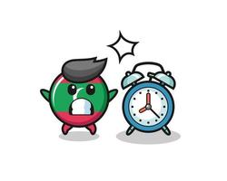 Cartoon of maldives flag badge is surprised with a giant alarm clock vector