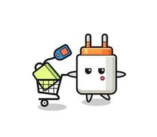 power adapter illustration cartoon with a shopping cart vector