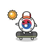 south korea flag character illustration ride a skateboard vector