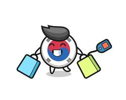 south korea flag mascot cartoon holding a shopping bag vector