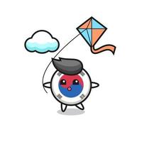 south korea flag mascot illustration is playing kite vector