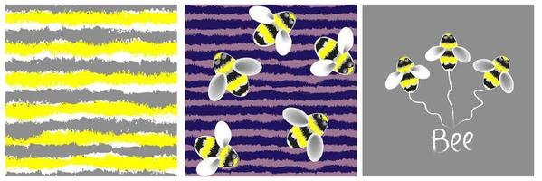 Bee seamless pattern set vector