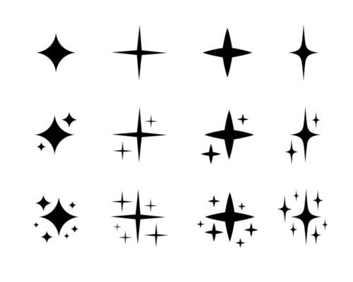 Set of star, sparkle icons. Collection of bright fireworks, twinkles, shiny flash. Glowing light effect stars and bursts .