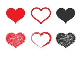 Set of vector grunge heart icons. Hand drawn textured heart shapes for valentines day design, cards or posters.