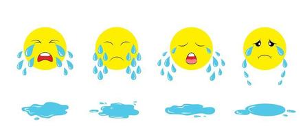 conjunto de dibujos animados llorando caras emoji con lágrimas y charcos. emoticonos molestos llorando vector