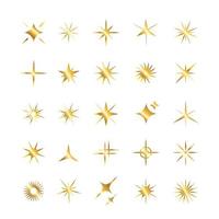 conjunto de estrella dorada, iconos de brillo. colección de fuegos artificiales brillantes, centelleos, destellos brillantes. estrellas de efecto de luz brillante y ráfagas. vector