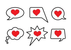 Set of heart symbols in speech bubbles. Communication, social media, like design elements. Love symbols. vector