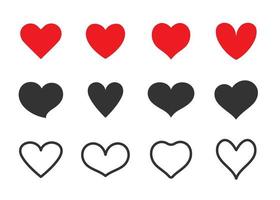 Set of heart icons isolated on white background. Collection of linear and solid heart shapes for web site, love logo and Valentine s day. vector