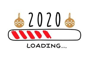 Progress bar with inscription - 2020 loading in sketchy style. Vector christmas, New Year illustration