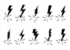 Lightning bolts vector logo set. Concept of energy and electricity. Flash collection. Power and electric symbols, high speed, swiftness and rapid emblem.