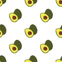 green vector avocados seamless pattern, healthy food, avocado print, whole and sliced avocado on white background